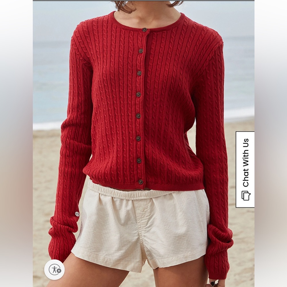 Brandy Melville Red Cable Knit Button-Up Cardigan